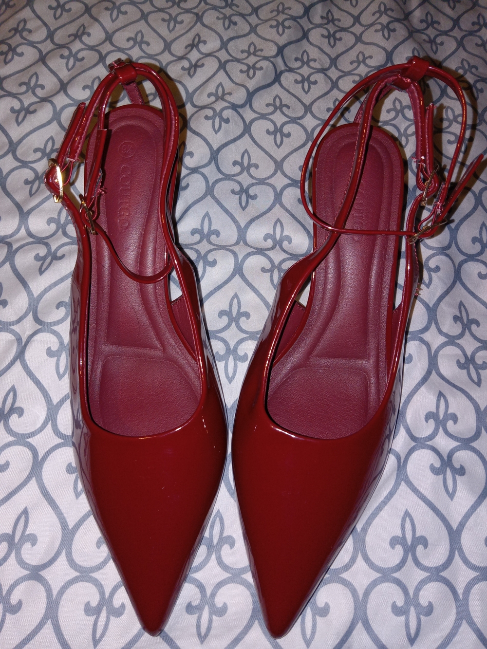 Patent Burgandy Pointed Slingback Heels